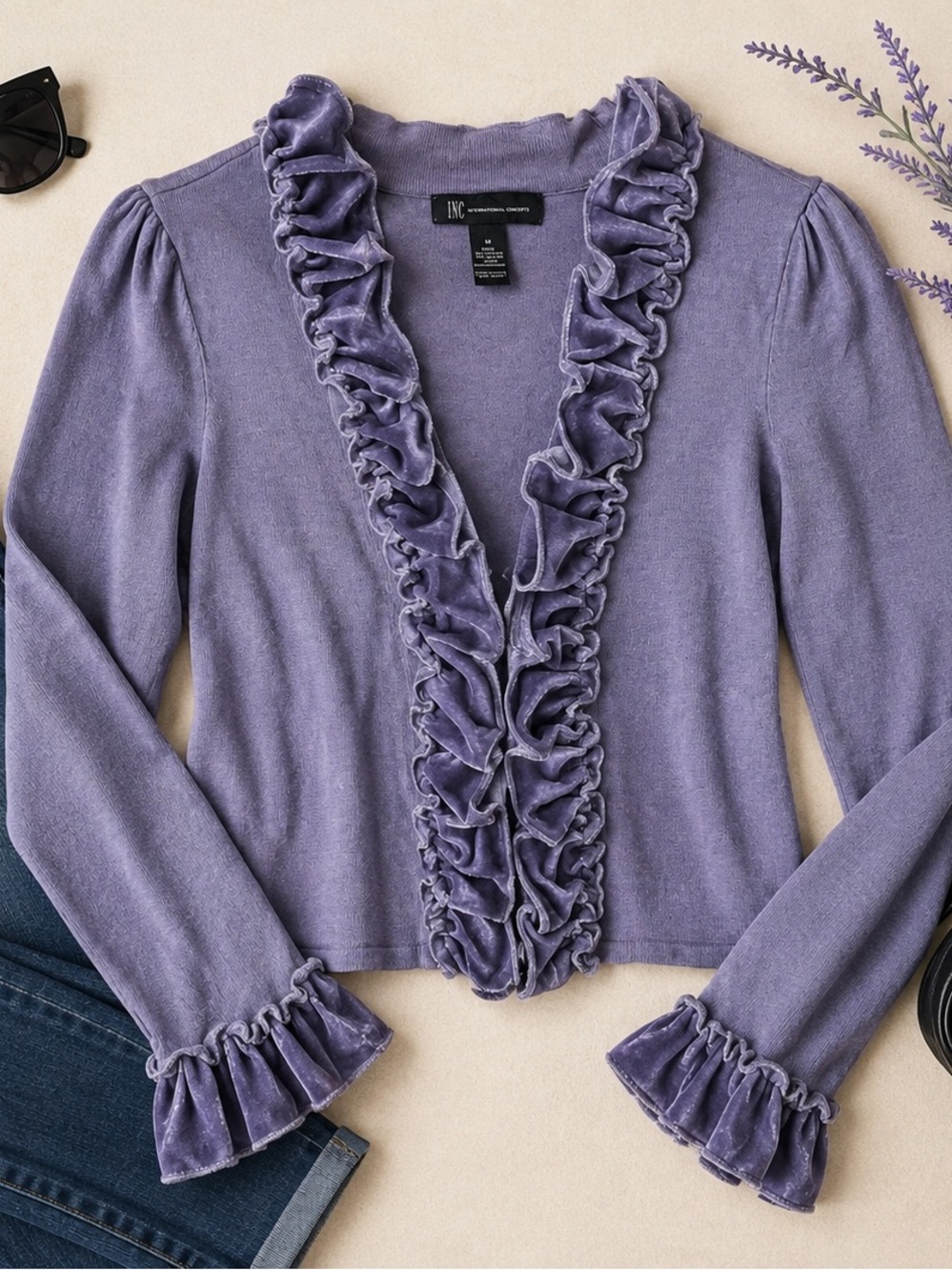 INC International Concepts Lavender Ruffle-Trim Sweater
